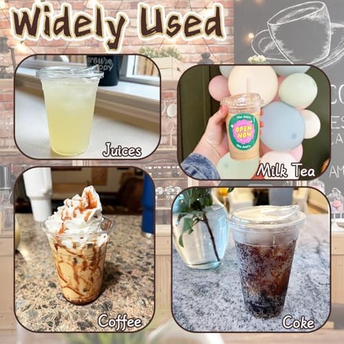 Qinsihwn 16 Oz Plastic Clear Cups with Strawless-Sip-Lids,25 Sets Plastic Cups with Sip Through Lids,Disposable Iced Coffee Cups for Milkshake,Smoothie,Cold Drinks
