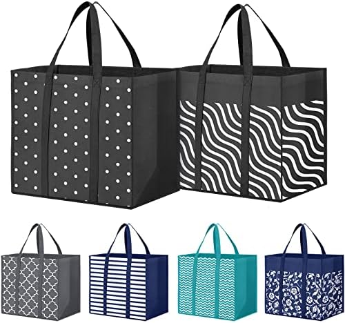 6 Pack Reusable Grocery Bags Waterproof Tote Bags for Shopping Groceries