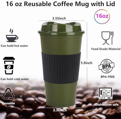 20 Pack Reusable Coffee Cups with Lids 16 oz Plastic Tumblers Travel Mug Iced Coffee Cup for Adults and Women Hot and Cold Drinks, Microwaveable (green)