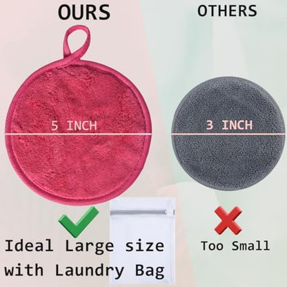 Large Reusable Makeup Remover Pads Face Cleaning Pad 5"x 5" Pink 12 Pack