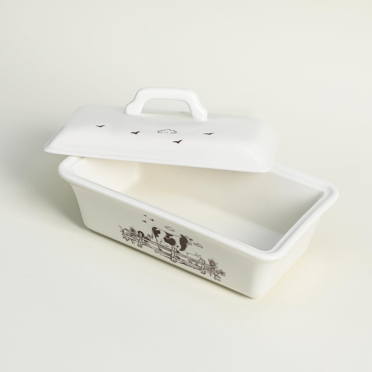 Ceramic Butter Dish with Lid Butter Keeper Butter Plate Tray for Kitchen Countertop, Farm Animals Cow Pig and Rooster Pattern Butter Crock Keeper Saver