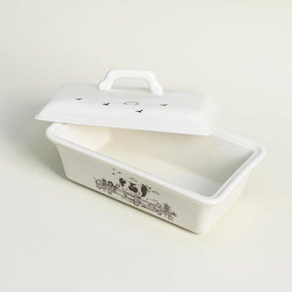 Ceramic Butter Dish with Lid Butter Keeper Butter Plate Tray for Kitchen Countertop, Farm Animals Cow Pig and Rooster Pattern Butter Crock Keeper Saver