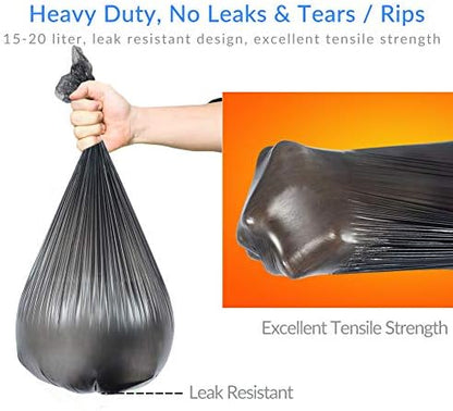 Jaoul Trash Bags 4 Gallon, Small Garbage Bags, Strong & Unscented Trash Bags for Kitchen, Bathroom, Office, Restroom, Car, Black, 60 Counts