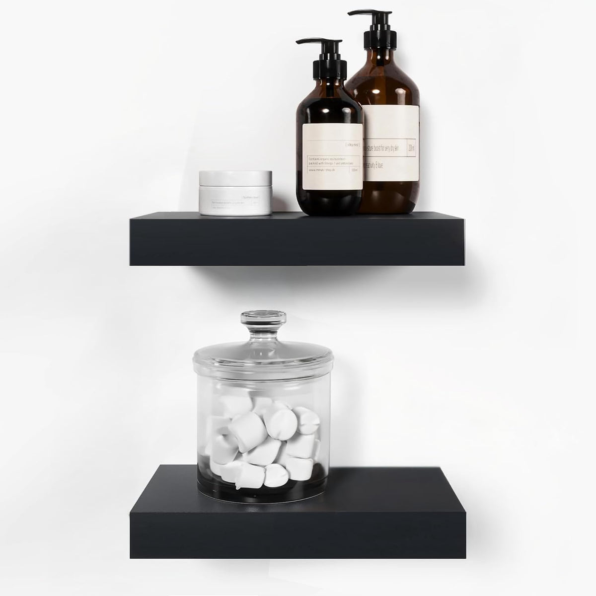 Homeforia Floating Shelf Black 12 inch, High End Solid Real Wood Small 12inch Floating Shelves for Wall Mounted, Black Wooden 12 in Floating Shelves, Heavy Duty Bracket, 12 X 6.5 X 1.75 inch, Set of 2