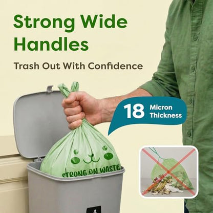 1.6 Gallon Compostable Trash Bags for Bathroom (50 Count) — Small Food Scrap & Bathroom Bin Liners — Thick 0.7 Mil Leak-Resistant Plant-Based Bags — ASTM D6400 BPI Certified