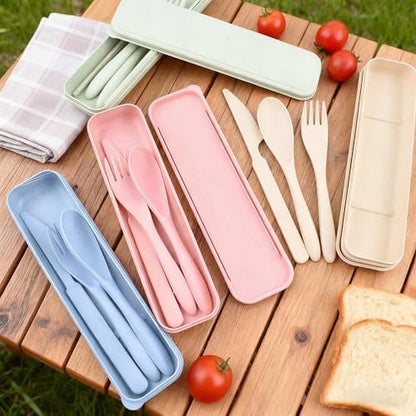 Wheat Straw Portable Cutlery Set 6pk Knife Fork Spoon with Storage Case