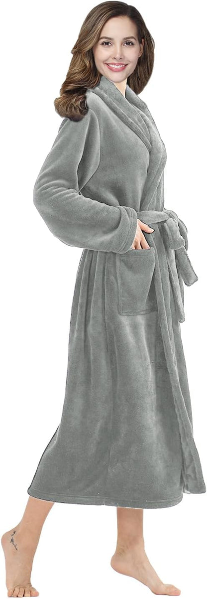 RONGTAI Womens Bathrobe Ladies Fleece Plush Warm Long Robes Fleece Nightgown Sleepwear