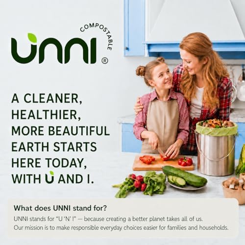 UNNI 1.6 Gallon Compostable Bags with Easy-Tie Handles, 6 Liter, 50 Count