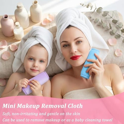 48 Pcs Reusable Makeup Remover Pads Cloths, Soft Microfiber Makeup Towels and Eraser, 8 Colors Facial Cleansing Washable Towels for Face, Hands, Bathroom (5.5 x 6.3 Inch)