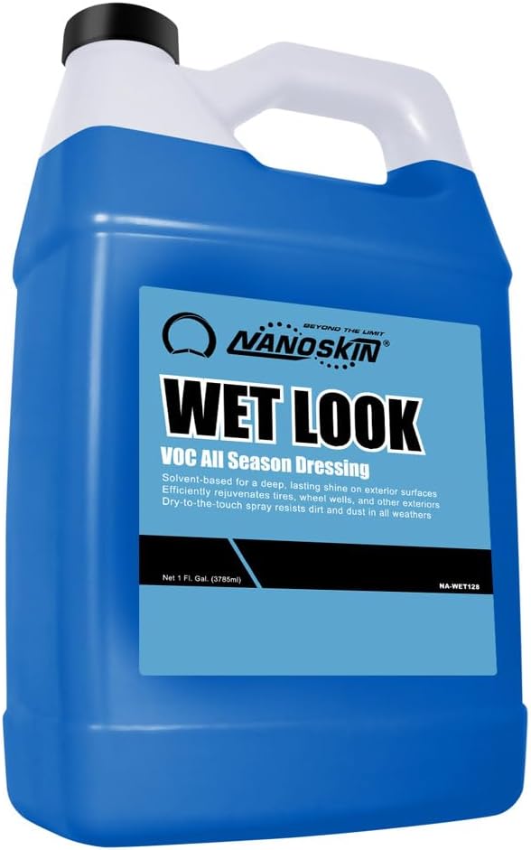 Nanoskin WET LOOK All Season Dressing 1 Gallon - Exterior Rubber & Plastic Solvent Based Dressing for Car Detailing | Produces a Deep, Rich, Long lasting shine | Safe For Cars Trucks, Motorcycles, RVs