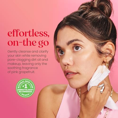 Burt's Bees Pink Grapefruit Face Wipes, for All Skin Types, Hydrating Makeup Remover & Facial Cleansing Towelettes, 90 Count (Pack of 6)