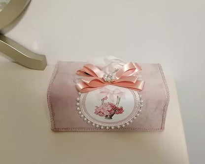 Tissue Cover Holder Fabric Art Cute Tissue Box Cover Dispenser Napkin Organizer for Bathroom Bedroom Office and Car (C-Pink)