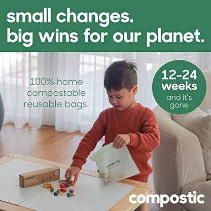 Compostic Compostable Gallon Bags (60 Count) Starter Pack — Resealable Zip-Seal, Plant-Based, Home Compostable, Freezer Safe, BPA-Free, Non-Toxic, GMO-Free Food Storage Bags (Pack of 2)