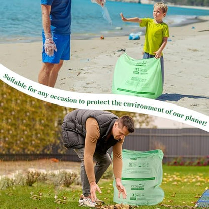 ECOLipak 33 Gallon 25 Count Large Compostable Trash Garbage Bags for Lawn