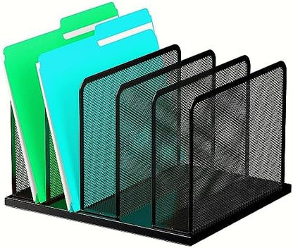 Kuntine.B Desk File Organizer Upright Mesh Desktop Organizer File Sorter Office Organization File Holder for Home, Office & Classroom (Black, 1 Pack 5-Section)