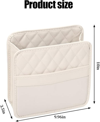 Car Seat Back Organizer, Leather Multipurpose Automotive Hanging Storage Bag Pockets, Vehicle Interior Backseat Trash Bag Can Organizer Accessories, Universal for Most Cars (Beige)