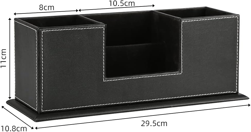KINGFOM Office Supplies Desk Organizer PU Leather Storage Box 4 Divided Compartments for Pen Business Card Remote Control Mobile Phone Cosmetics Collection Holder (Black)