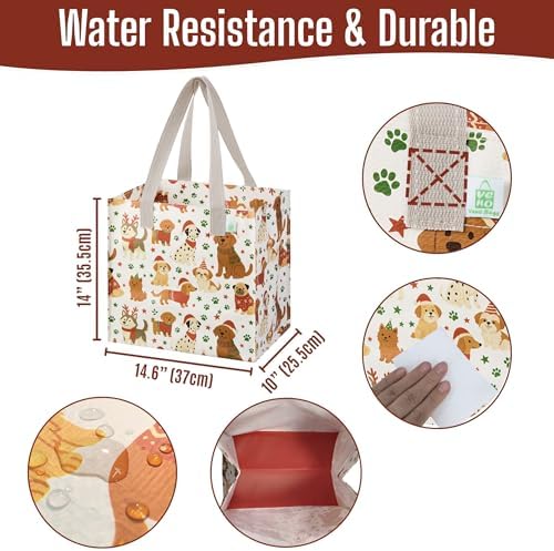 VENO 4 Pack Large Grocery Bag Reusable Shopping Bags with Hard Bottom