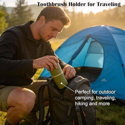 Portable Travel Toothbrush Holder: 2-in-1 Dustproof Toothbrush Travel Case with Rinse Cup, Travel Toothbrush & Toothpaste Containers for Camping, Hiking, School, Business Trip