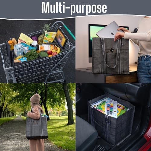 VENO 4 Pack Large Grocery Bag Reusable Shopping Bags with Hard Bottom