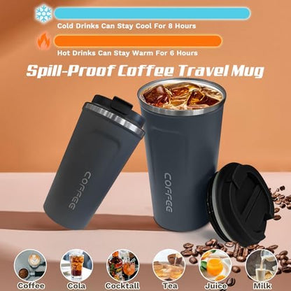 SPLMIFA Travel Coffee Mugs Leak-Proof, Reusable Coffee Cups with Lids, Stainless Steel Vacuum Insulated Coffee Tumblers, Thermal Insulation Cups for Men and Women Hot & Cold Drinks(2nd-Blue, 17OZ)