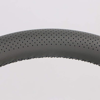 Universal Car Steering Wheel Cover Leather Breathable Design 15 Inch Diameter Cowhide Steering Handlebar Wrap Fit Most Car SUV Gray