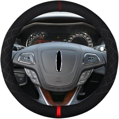 Suede Steering Wheel Cover,Compatible with Lincoln Navigator Mark LT SuedeLeather Sport Non-Slip Wheel Cover Car Interior Accessories 15.5 16 inch for Man and Women