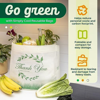 Simply Cool 50 Pack Reusable Thank You Grocery Bags Large Tote Bags Bulk