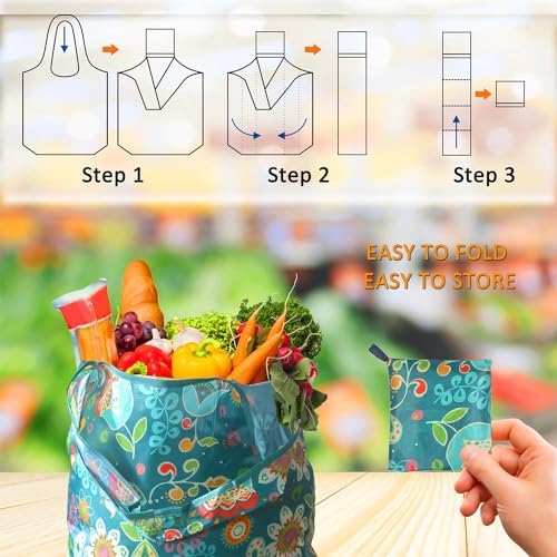 Reusable Grocery Bags, 6 Pack 50Lbs Foldable Fashion Washable Shopping Bags, Large Boho Tote Bags For Groceries, Bulk Market Cloth Storage Bags, Utility Aesthetic Personalized Gifts For Women
