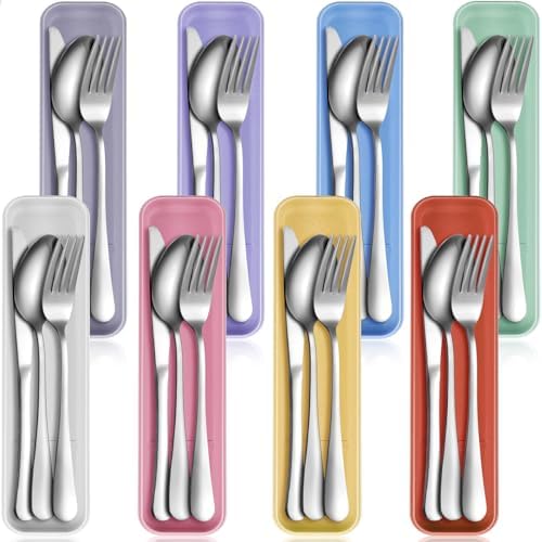 Yinkin 8 Pack Travel Silverware Set with Case for Lunch,Pastel