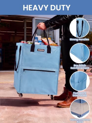 WORKPRO Medium Rolling Grocery Bag, 18-Gallon Shopping Tote with 4 Wheels