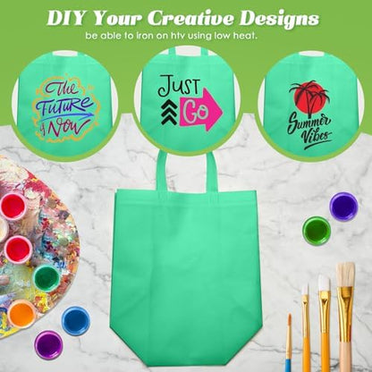 Reginary 50 Pcs Reusable Tote Bags Shopping Bags Non Woven, Green