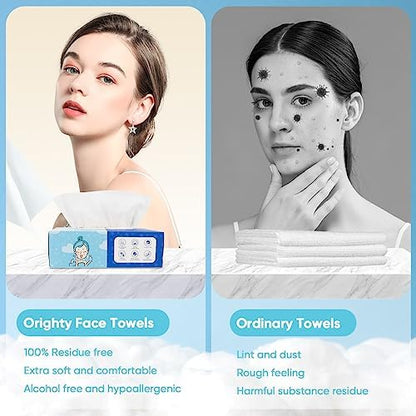 Orighty Disposable Face Towel, Biodegradable Clean Facial Towels, Super Soft Makeup Remover Wipes, Absorbent Facial Wash Cloth for Makeup Removing, Facial Cleansing, Nursing, Outdoor, 600 Count