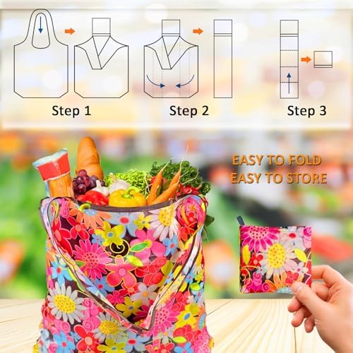 Aesthetic Printed Tote Bags, Lightweight Foldable Reusable Carry Bags, Stylish Personalized Storage Handbags for Travel, Camping, Supermarket & Daily Outdoor Use