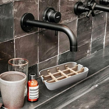 Aoheuo Modern Bamboo Fiber soap Holder and soap Dish Combination (Removable),5.12 Long by 3 Wide, 0.98 inches high, Used in Kitchens, bathrooms, and bar Sinks (White,Black,Gray)