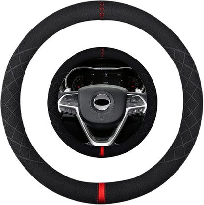 Suede Steering Wheel Cover,Compatible with Jeep Compass Patriot Wrangler Liberty Grand Cherokee Suede Sport Non-Slip Wheel Cover Car Interior Accessories 15.5 16 inch for Man and Women
