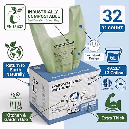 Compostable Bags, 13 Gallon, 128 Count, 49.2 Liter