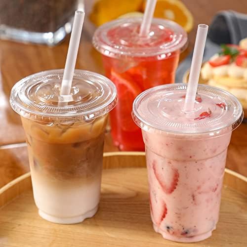 VITEVER [100 Sets - 24oz Plastic Cups with Lids and Straws, Disposable Cups for Iced Coffee, Smoothie, Milkshake, Cold Drinks - Clear (Pack of 2)