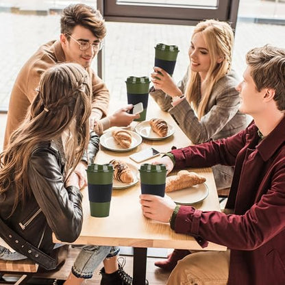 20 Pack Reusable Coffee Cups with Lids 16 oz Plastic Tumblers Travel Mug Iced Coffee Cup for Adults and Women Hot and Cold Drinks, Microwaveable (green)
