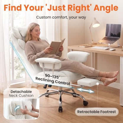NEO CHAIR Big & Tall Leather Office Chair, High Back, Lumbar Support, White