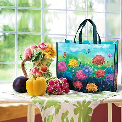 NymphFable Floral Garden Shopping Bags, 6 Pack Reusable Grocery Bag 50LBS