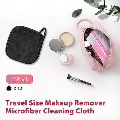 Makeup Remover Cloth, 6" x 6" Makeup Remover Towels Reusable Face Cloth for Washing Face, Makeup Remover Pads Microfiber Face Washcloth with Mesh Bag, 12 Pack, Grey