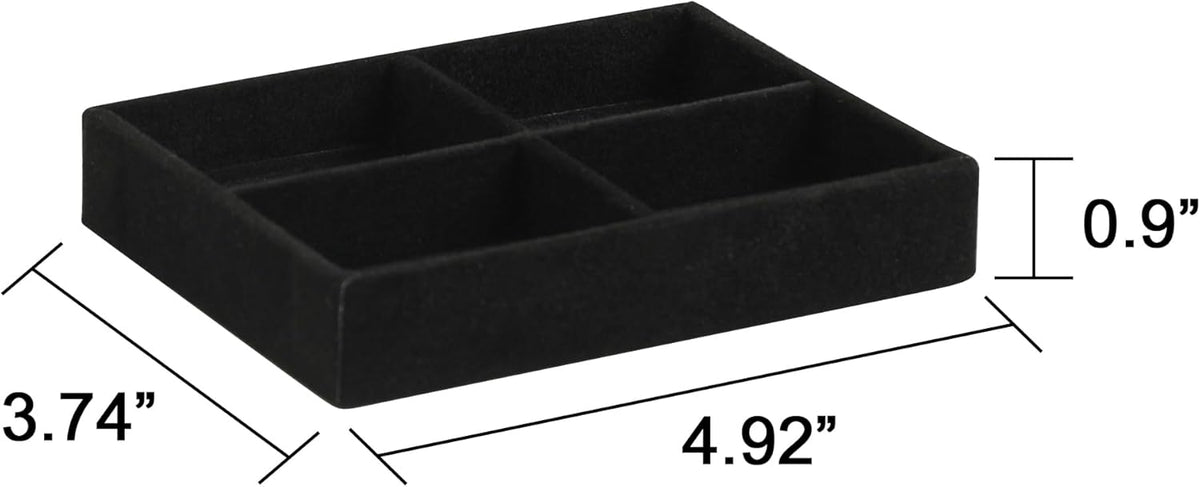 Frebeauty Small Jewelry Tray Set,Stackable Velvet Jewelry Organizer Tray,Mini Jewelry Drawer Organizer,Drawer Inserts,4.92 x 3.74 x 0.9 Inches,4 Grid Earring Organizer for Women(Set 2,Black)