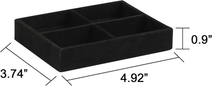 Frebeauty Small Jewelry Tray Set,Stackable Velvet Jewelry Organizer Tray,Mini Jewelry Drawer Organizer,Drawer Inserts,4.92 x 3.74 x 0.9 Inches,4 Grid Earring Organizer for Women(Set 2,Black)