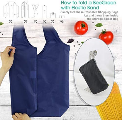 BeeGreen 12 Pack Bulk Reusable Grocery Bags Multicolor Durable Machine Washable Grocery Bags for Shopping X-Large 50LBS Heavy Duty Folding Reusable Bags Totes with Zipper Storage Bag