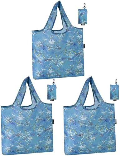 HOLYLUCK Reusable Grocery Bags,Heavy Duty Foldable Shopping Tote Bag (Standard, Blue leaves)