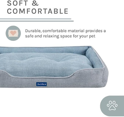 Sam's Pets Arlo Orthopedic Blue Plaid Dog Bed with Soft Fabric, Easy Cleaning, Non-Slip Grip, Modern Design, Large
