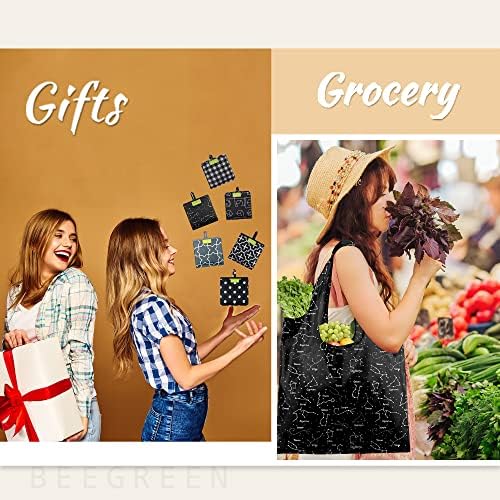 BeeGreen Reusable Shopping Bags for Groceries Reusable Gifts Bag - Grocery Bags Foldable 6 Pack Cute Holiday Cloth Bags With Handles - Large Tote Bag Bulk Heavy Duty Polyester Washable Geometry