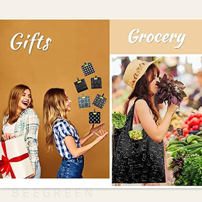 BeeGreen Reusable Shopping Bags for Groceries Reusable Gifts Bag - Grocery Bags Foldable 6 Pack Cute Holiday Cloth Bags With Handles - Large Tote Bag Bulk Heavy Duty Polyester Washable Geometry