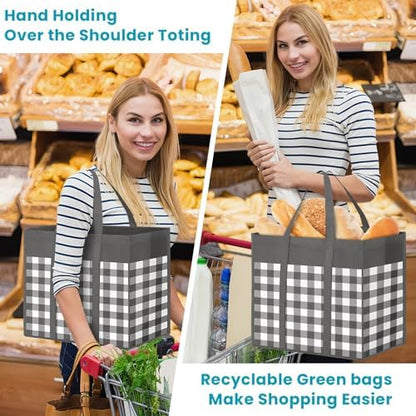 WOWBOX Reusable Grocery Bags,10-Pack, Foldable Reusable Shopping Tote Bags bulk with Reinforced Handles,Large Storage Bags with Water Resistant Coating for Groceries,Multipurpose,Grey-White